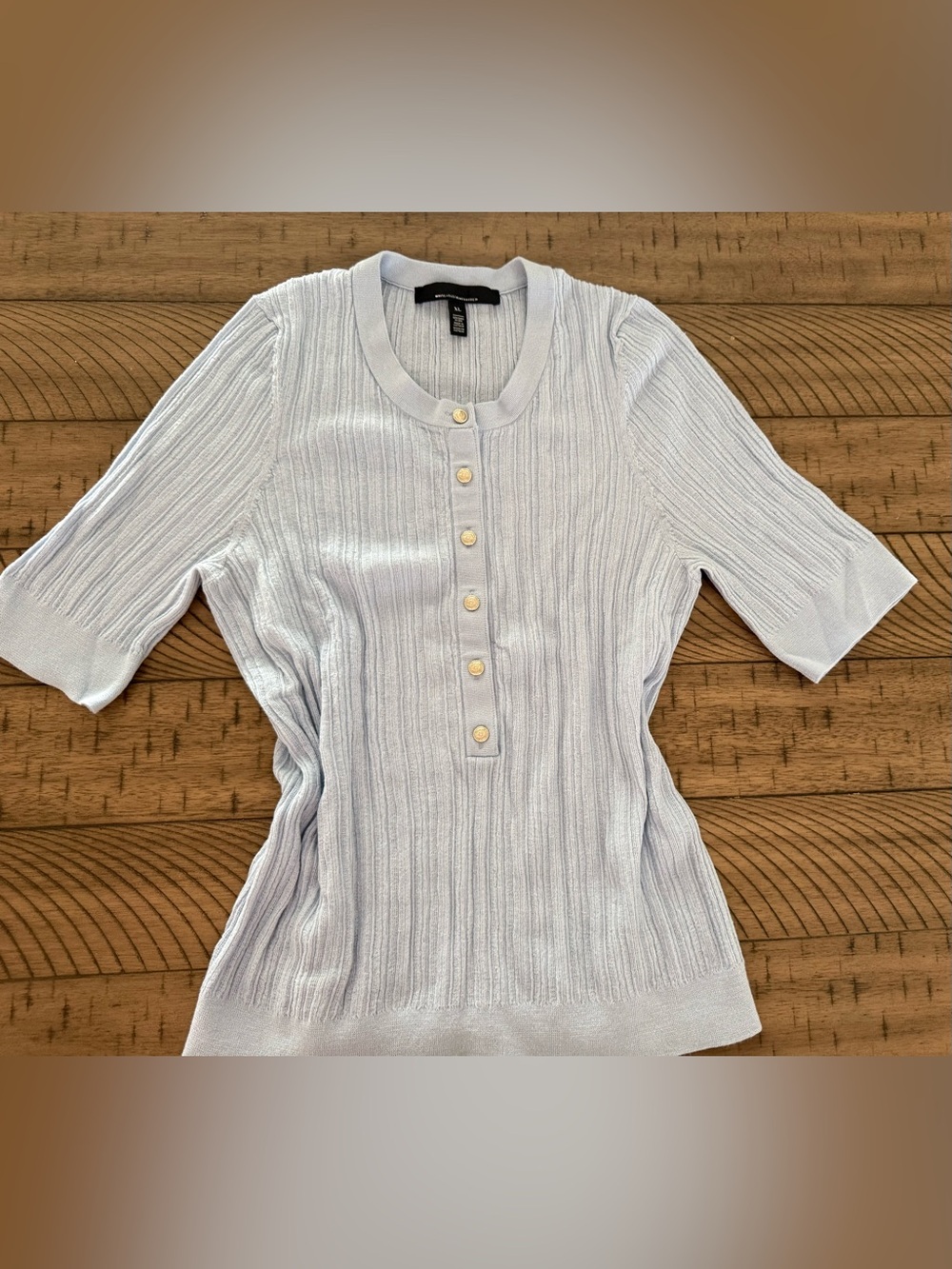 White House Black Market Pale Blue Ribbed Button Henley Top